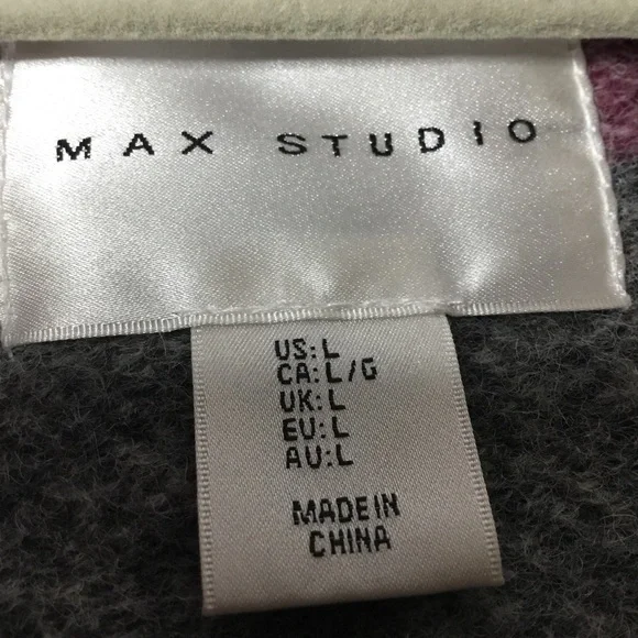 Max Studio Women’s Wool Blend Gray Plaid Open Front Jacket Coat Size L - Picture 5 of 6